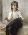 painting of girl sewing